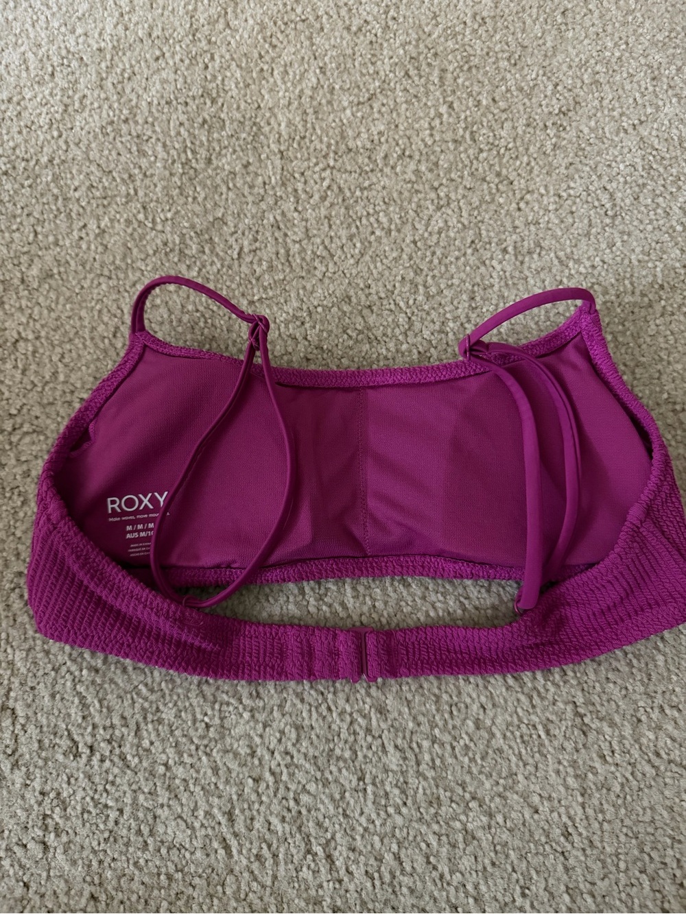 Roxy Magenta Ribbed Bandeau Bikini Top